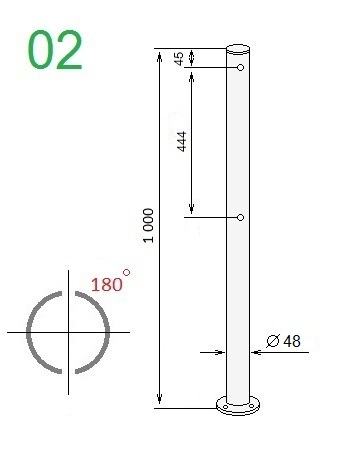 Схема стойки ограждения двухсторонней ALG-D48-02