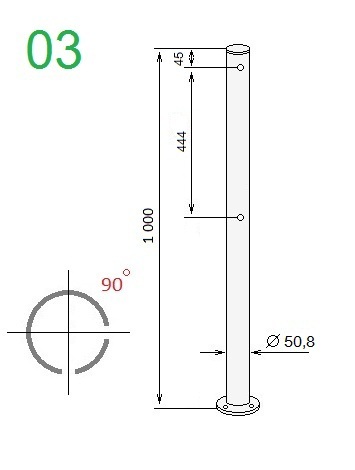 Схема стойки ограждения двухсторонней ALG-D50.8-03 (PERCo-BH02 2-02)